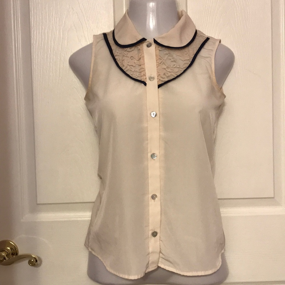 3/$10 Collared Button-up Tank with Lace